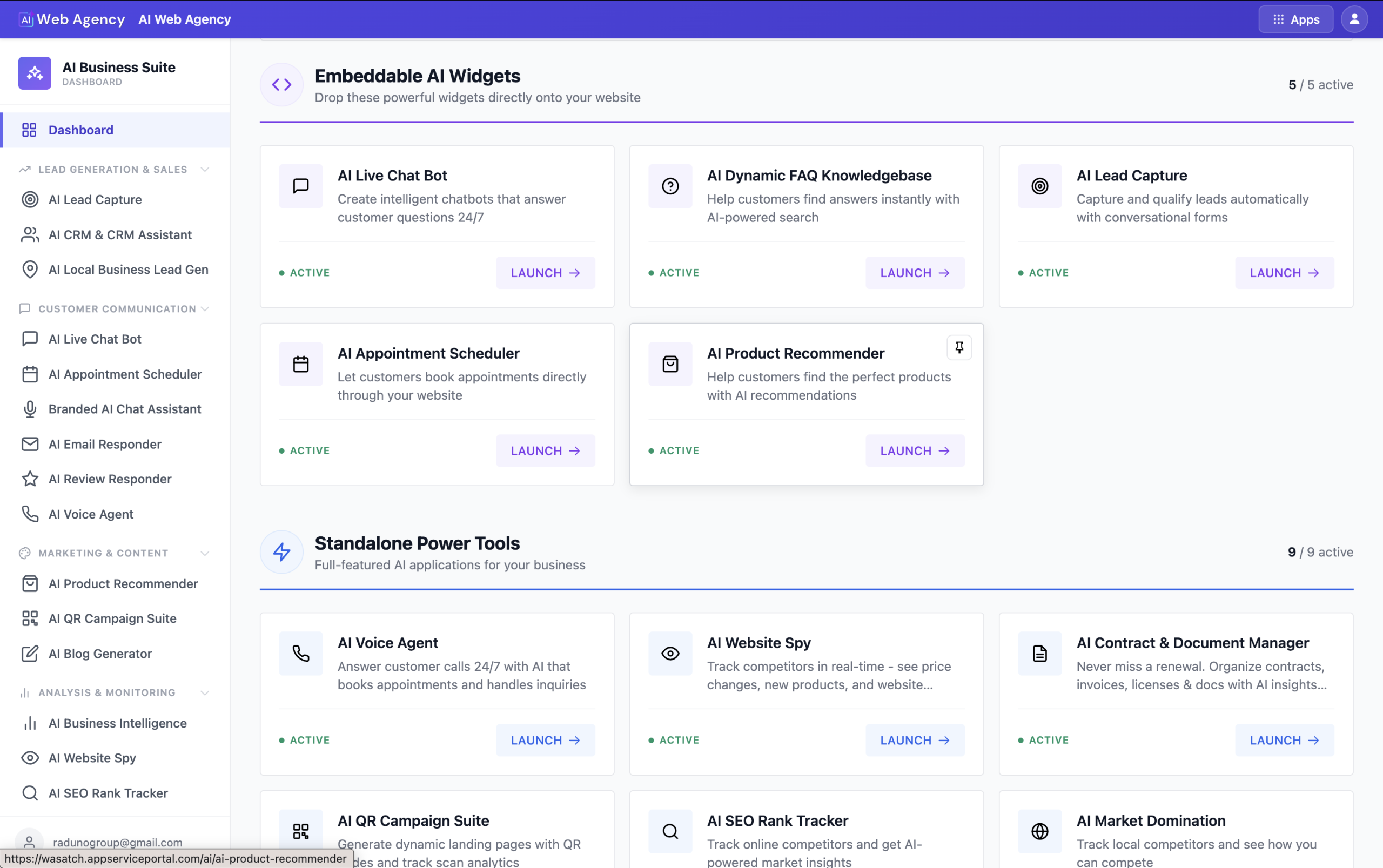 AI Business Suite dashboard