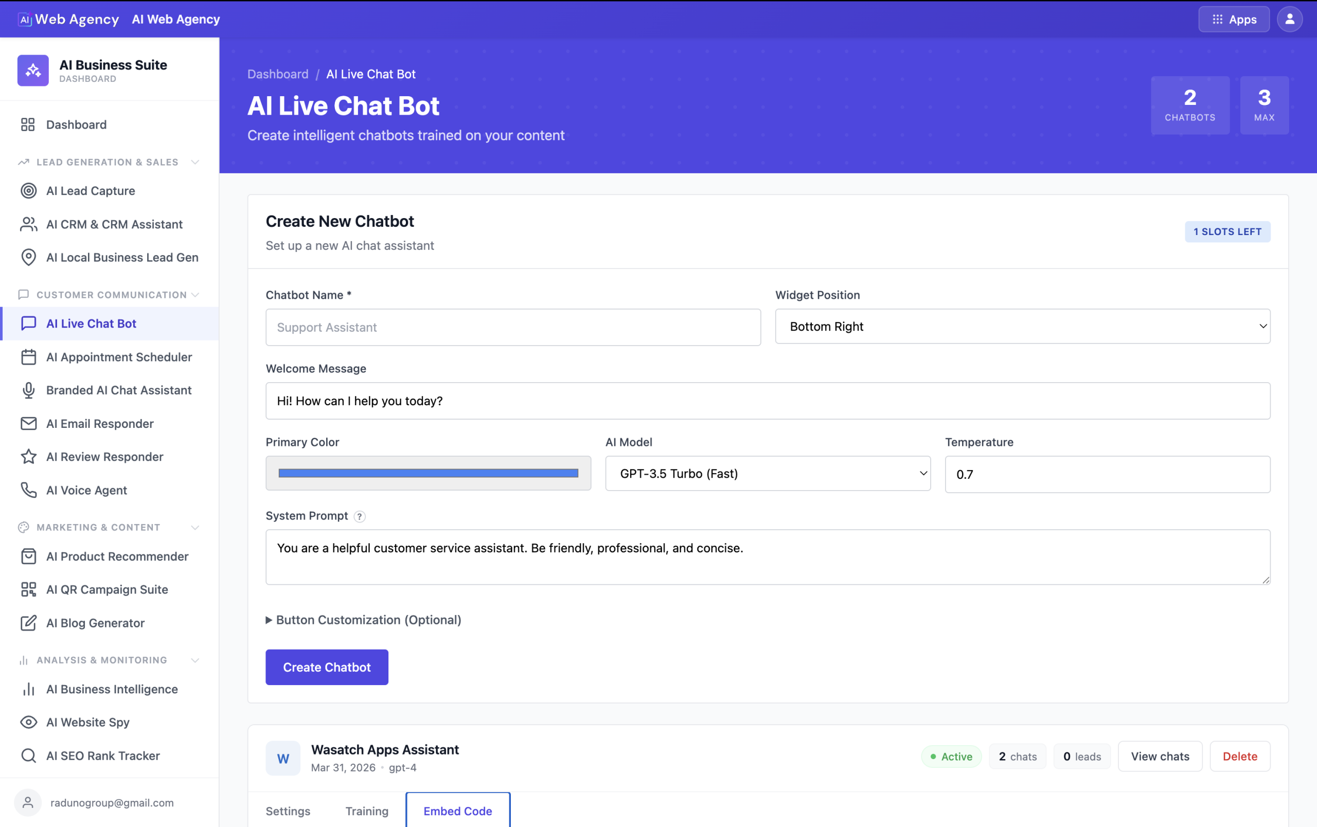 AI Live Chat Bot