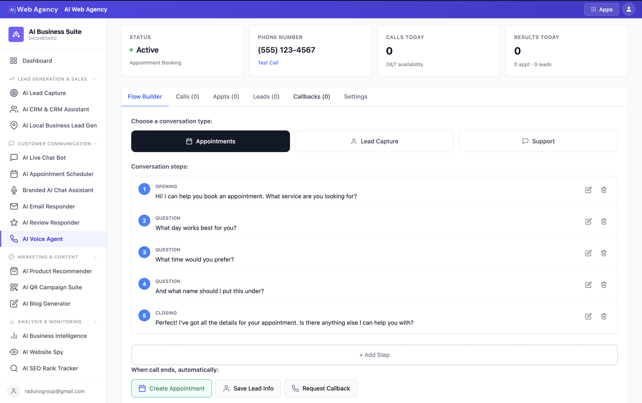 AI Voice Agent dashboard